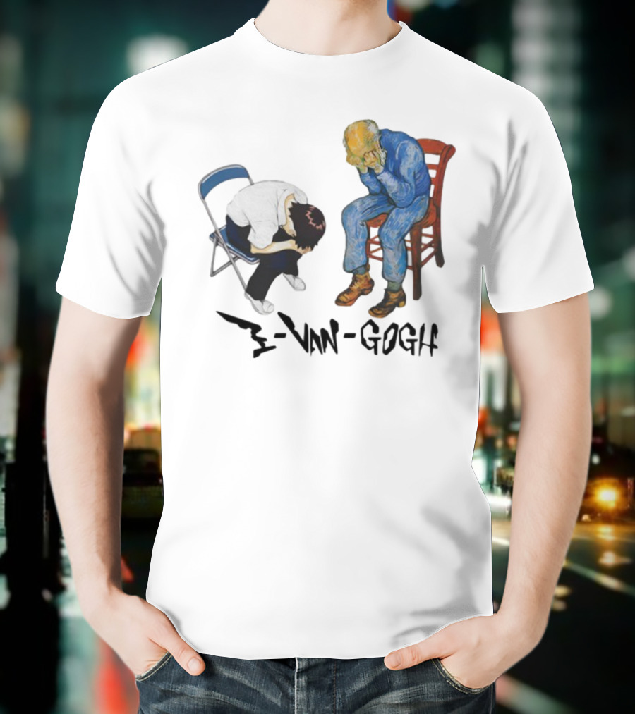 Evangogh Sadness Embrace Blue Figure Art Crossover T-Shirt