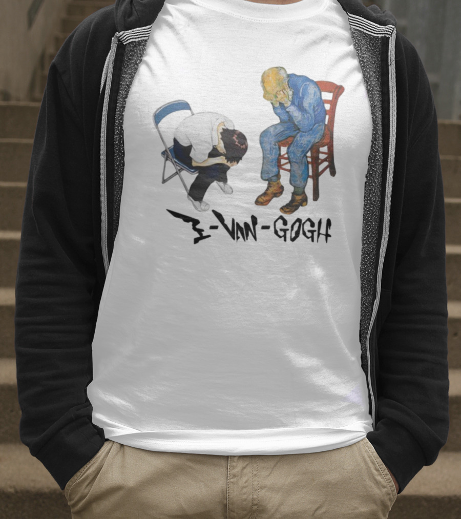 Evangogh Sadness Embrace Blue Figure Art Crossover T-Shirt