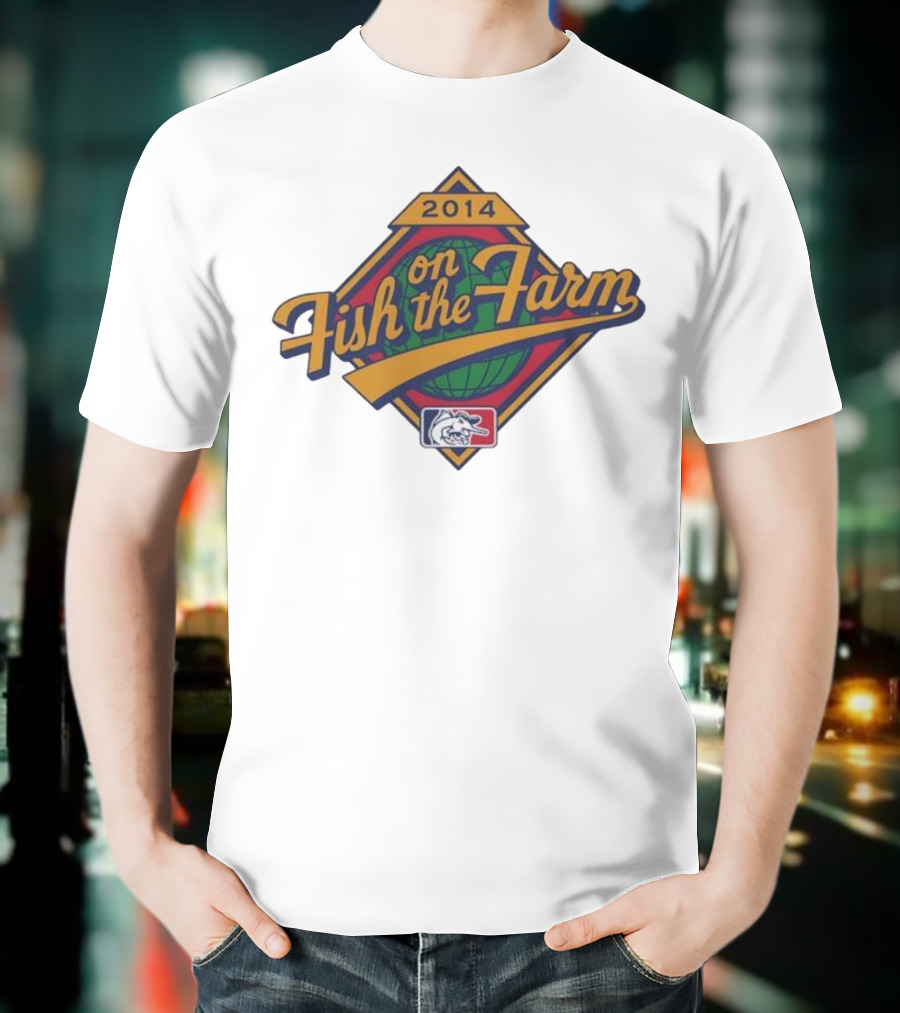 2014 Fish On The Farm Baseball With Global Earth And Whale Symbol T-Shirt