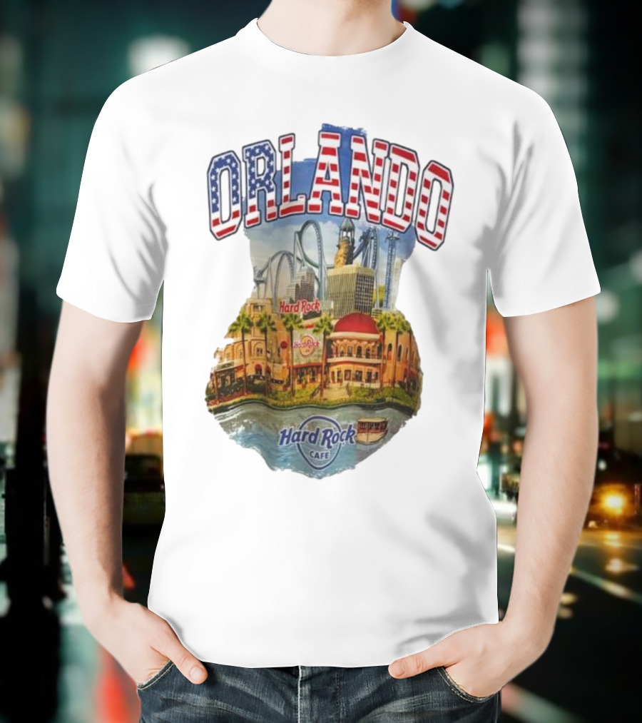 Hard Rock Cafe Orlando American Flag Skyline Roller T-Shirt