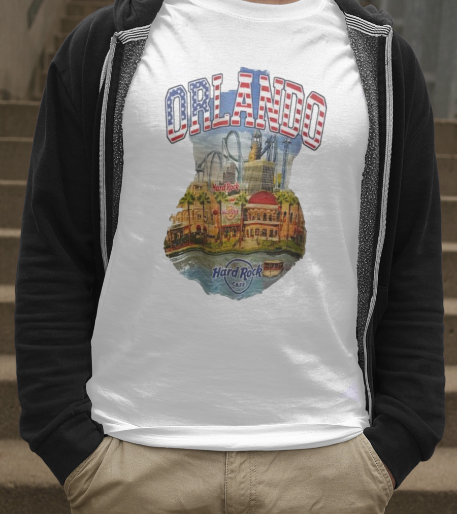 Hard Rock Cafe Orlando American Flag Skyline Roller T-Shirt