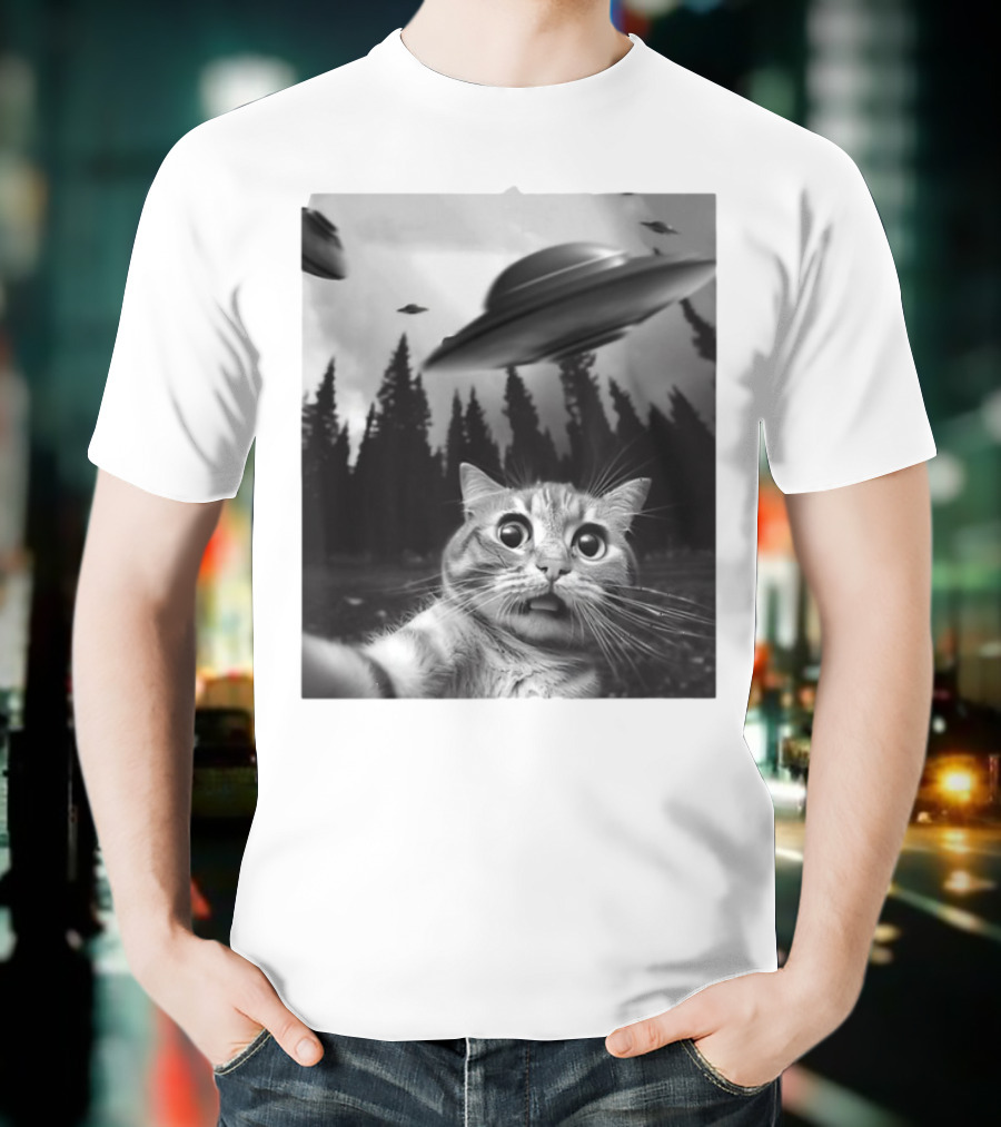 Keith Hernandez Cat Selfie Ufos Forest Scene T-Shirt