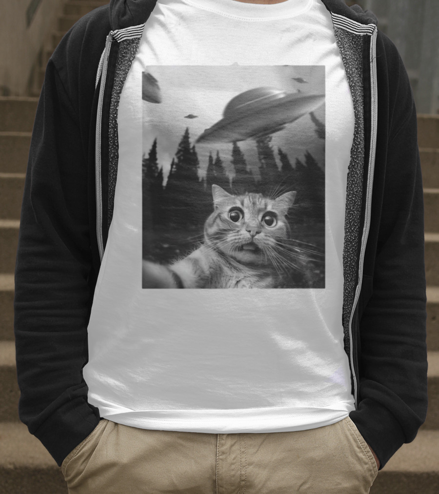 Keith Hernandez Cat Selfie Ufos Forest Scene T-Shirt