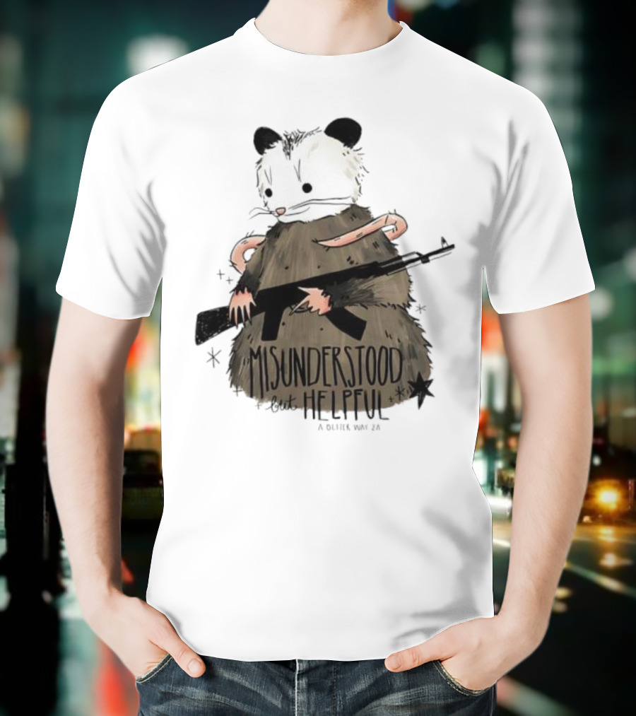 Misunderstood But Helpful Opossum With Rifle Artwork T-Shirt