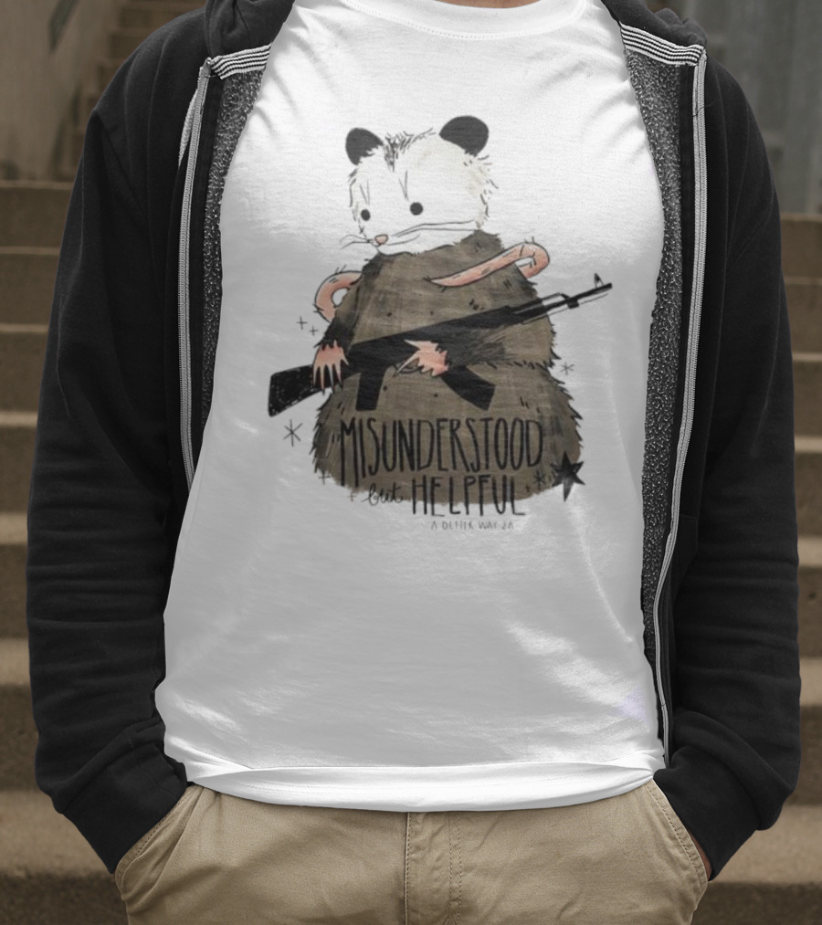 Misunderstood But Helpful Opossum With Rifle Artwork T-Shirt