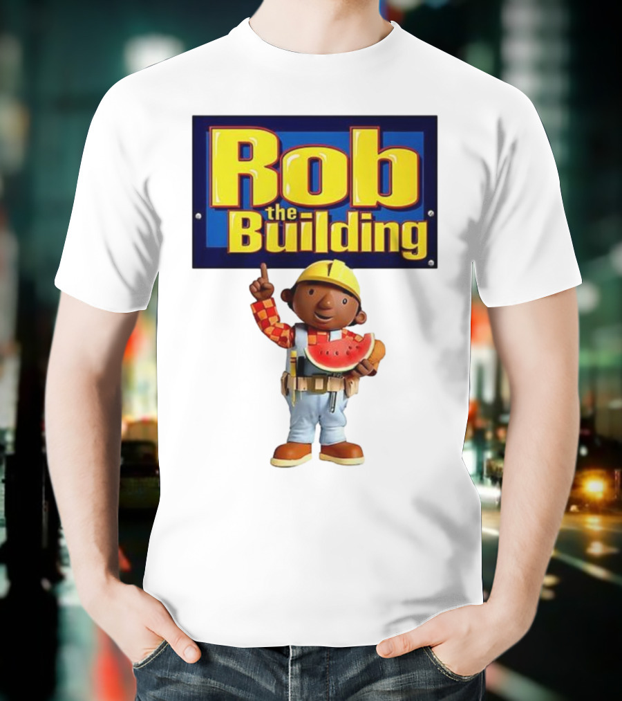 Rob The Building Cartoon Construction Character Eating Watermelon T-Shirt