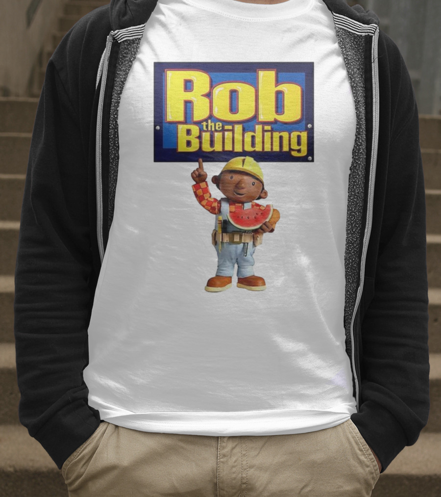 Rob The Building Cartoon Construction Character Eating Watermelon T-Shirt