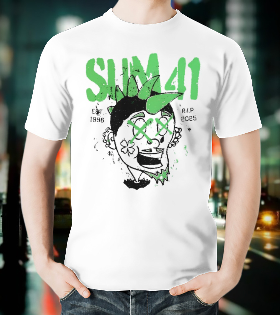 Sum41 St Patrick's Day Punk Skull Green Spikes T-Shirt