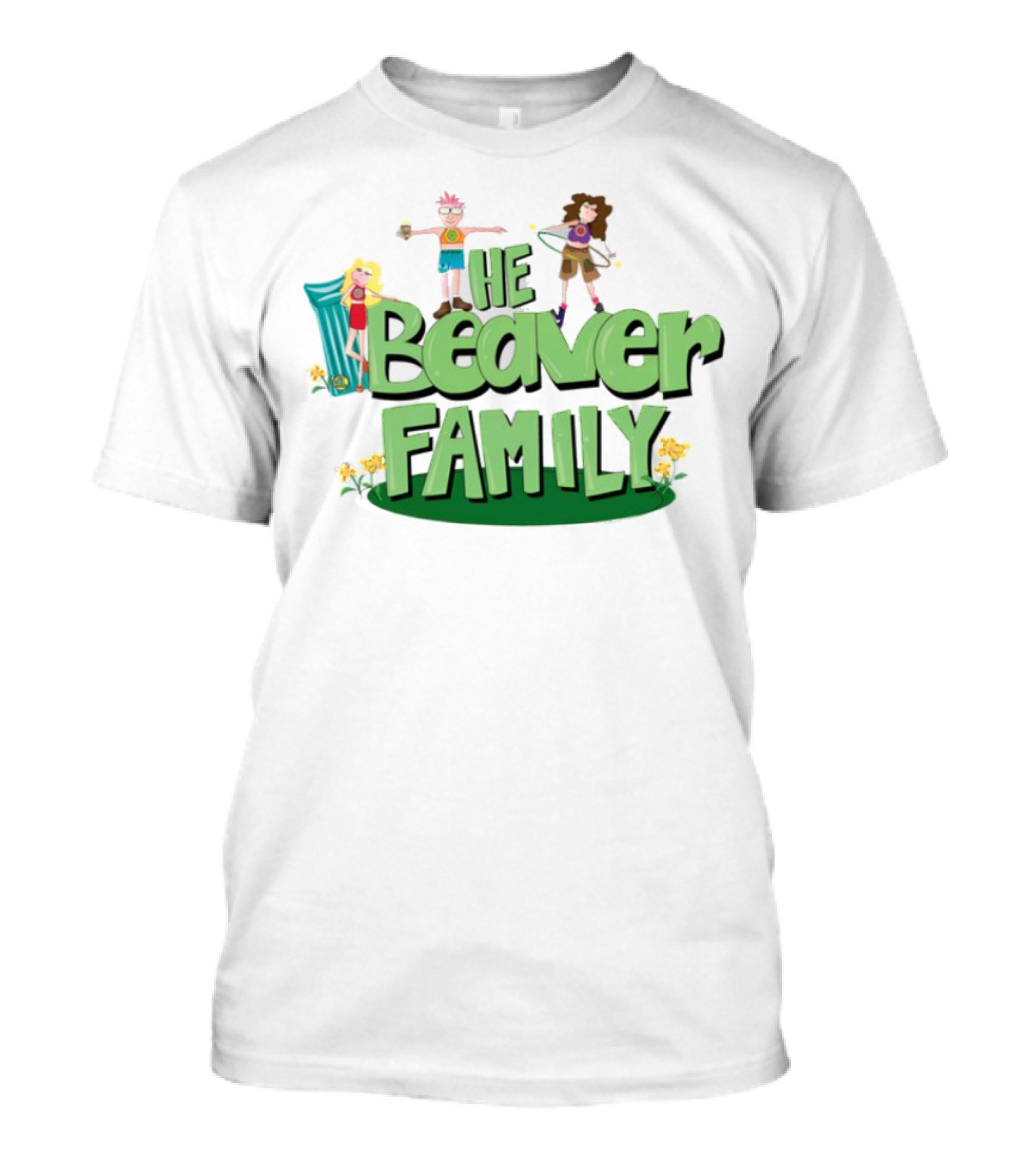 He Beaver Family Fun Characters With Flower Accents T-Shirt