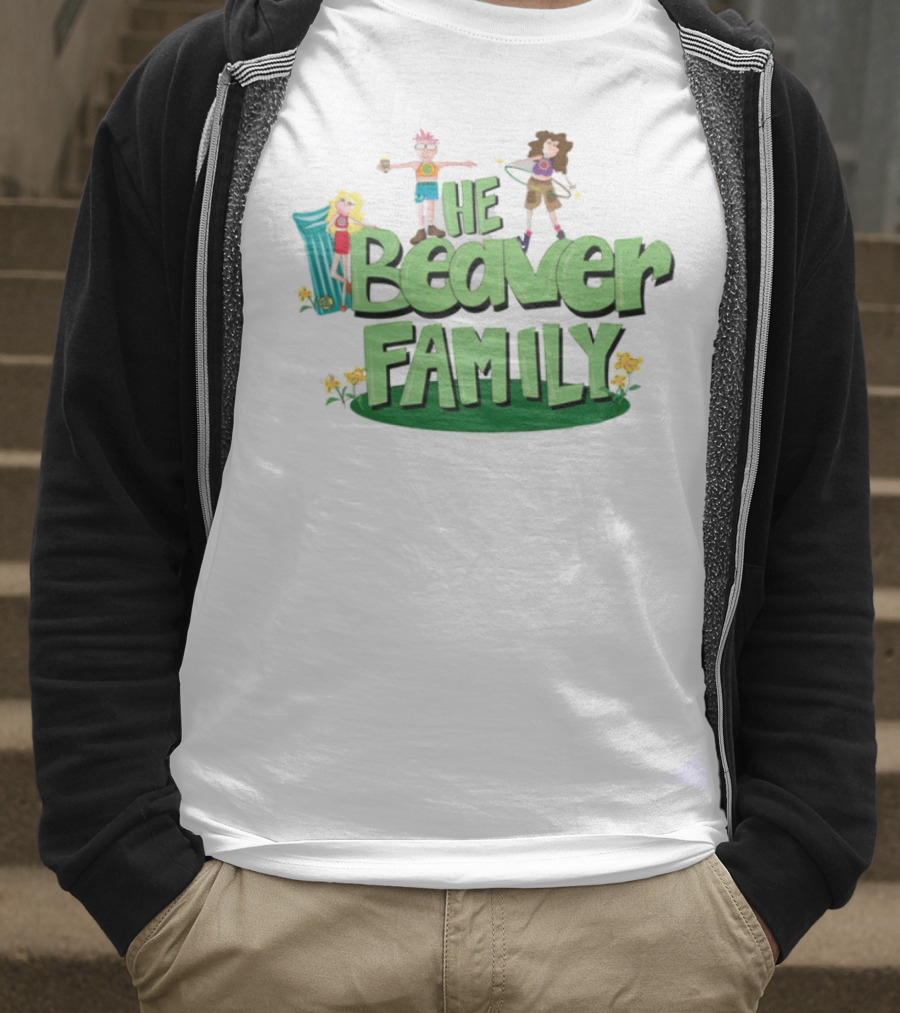 He Beaver Family Fun Characters With Flower Accents T-Shirt