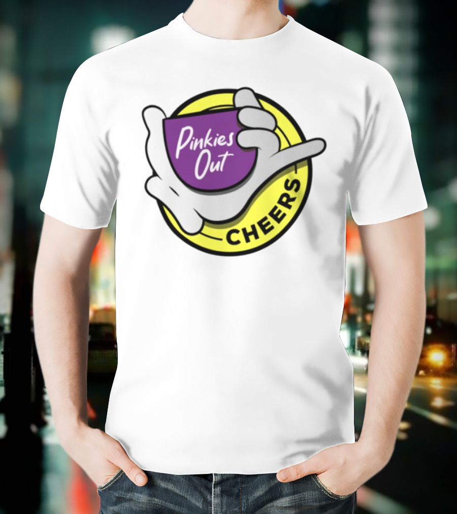 Pinkies Out Cheers Hand Gesture Circle Yellow Background T-Shirt