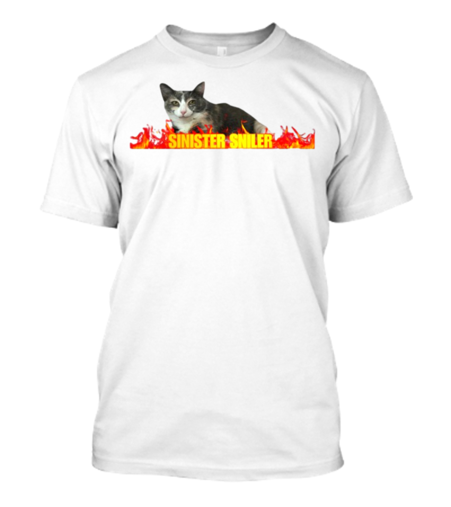 Sinister Sniler Cat With Flames Image T-Shirt