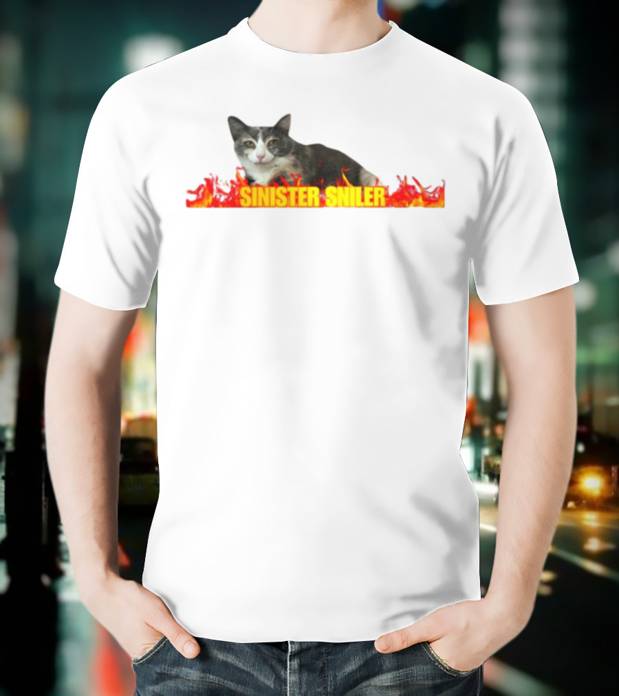Sinister Sniler Cat With Flames Image T-Shirt