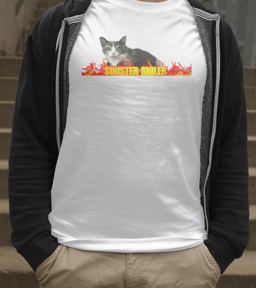 Sinister Sniler Cat With Flames Image T-Shirt