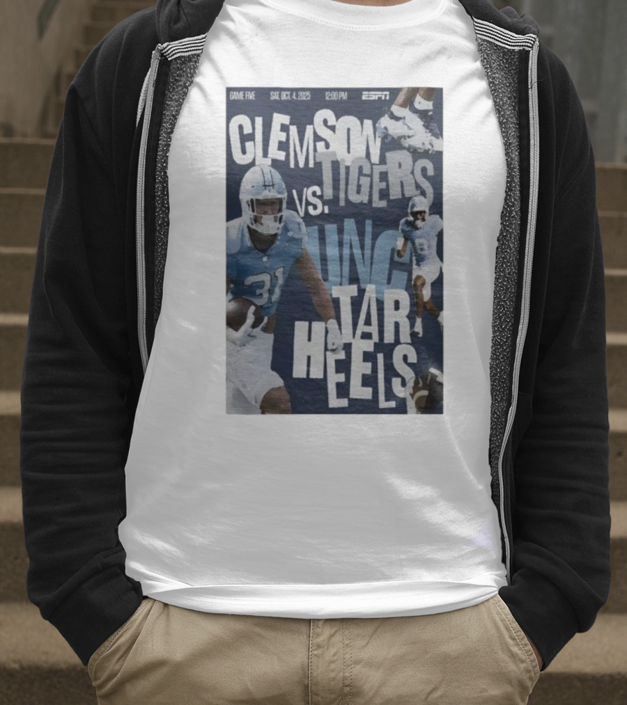 Clemson Tigers Vs UNC Tar Heels ESPN Game Five October 4 2025 Football T-Shirt