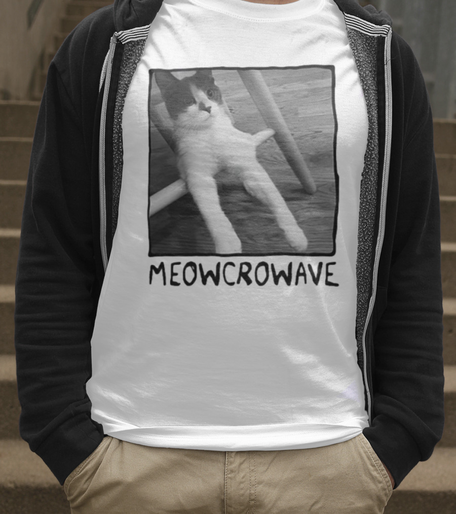 Meowcrowave Cat Humor With Cute Black And White Cat Image T-Shirt