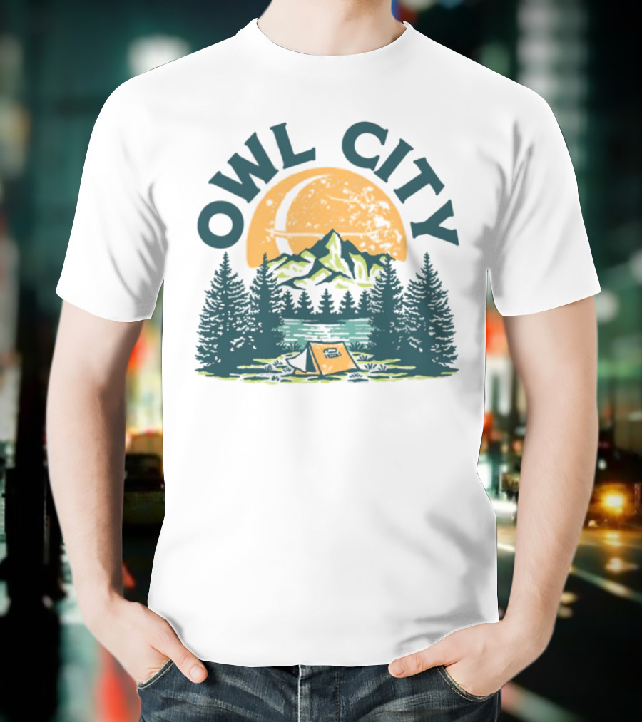 Owl City Mountains Camping Under Moon St. Patrick's Day T-Shirt
