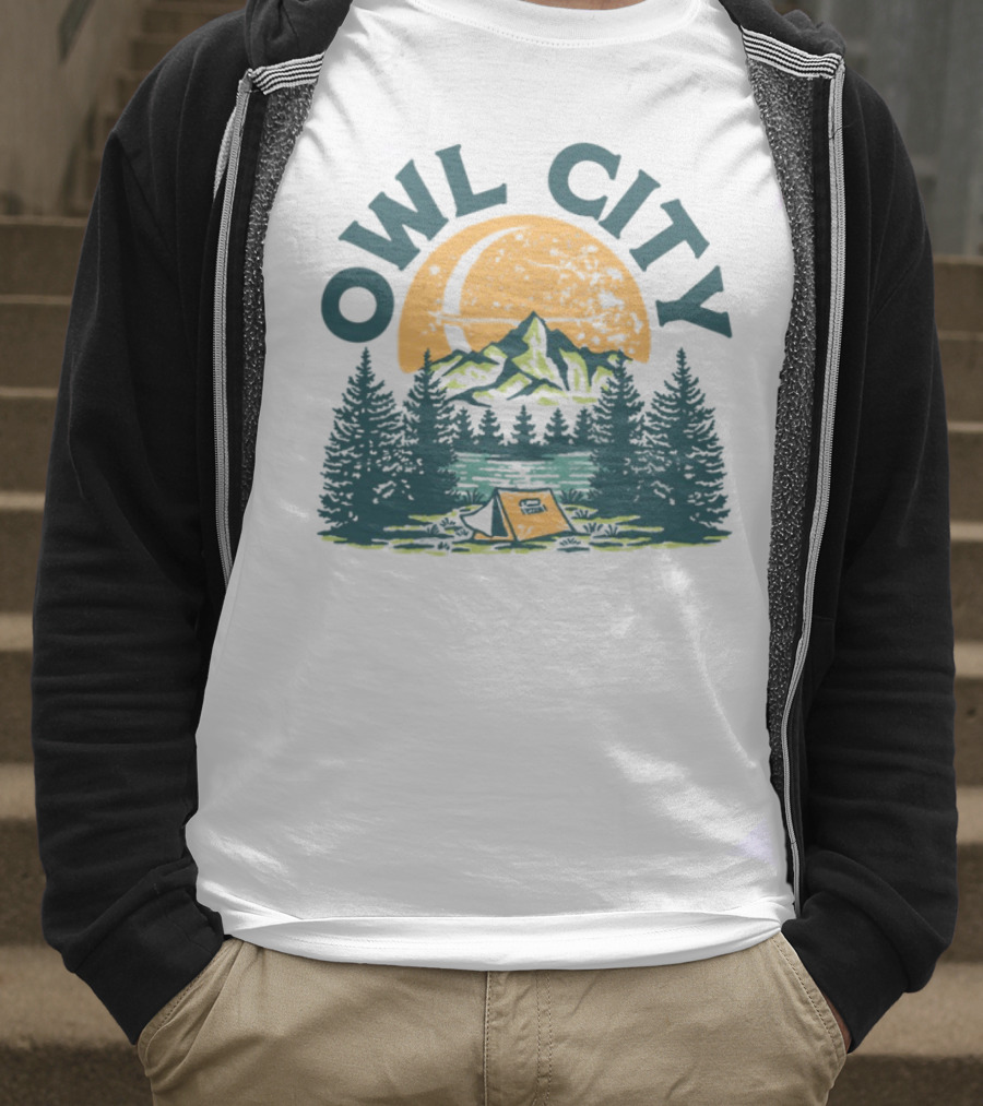 Owl City Mountains Camping Under Moon St. Patrick's Day T-Shirt