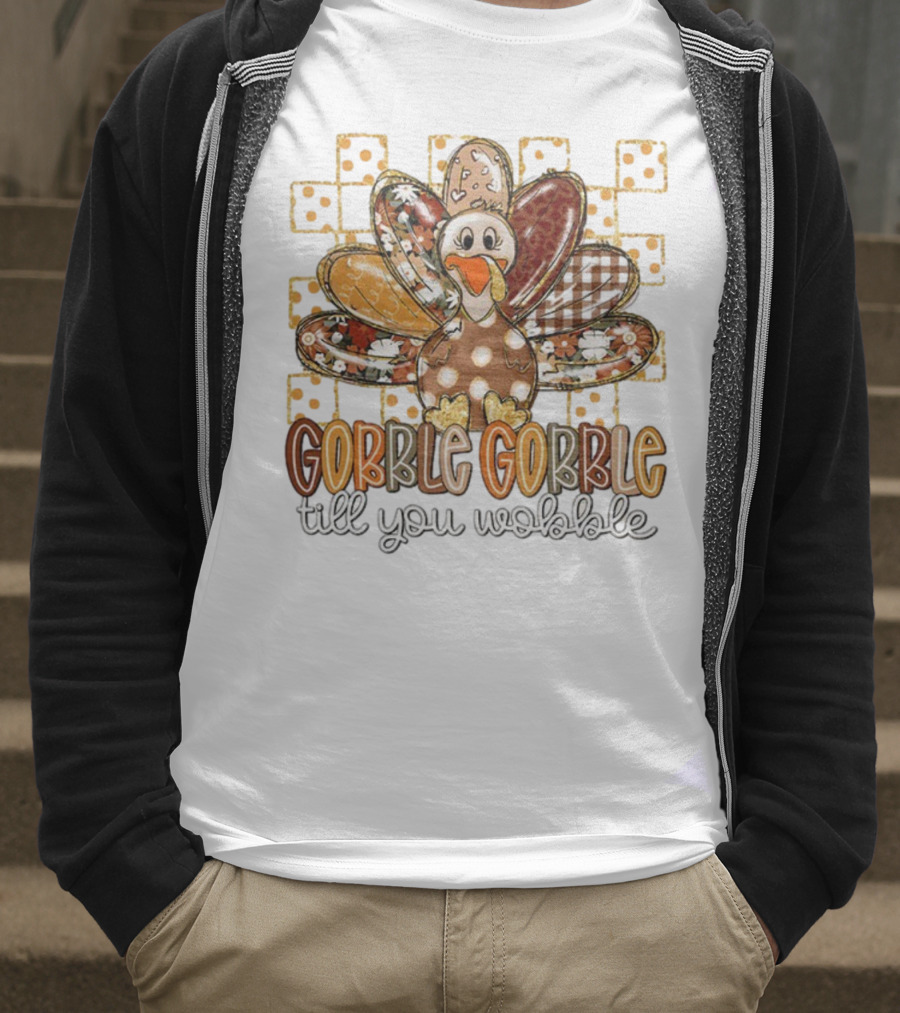 Floral Turkey Gobble Gobble Till You Wobble Thanksgiving 2025 T-Shirt