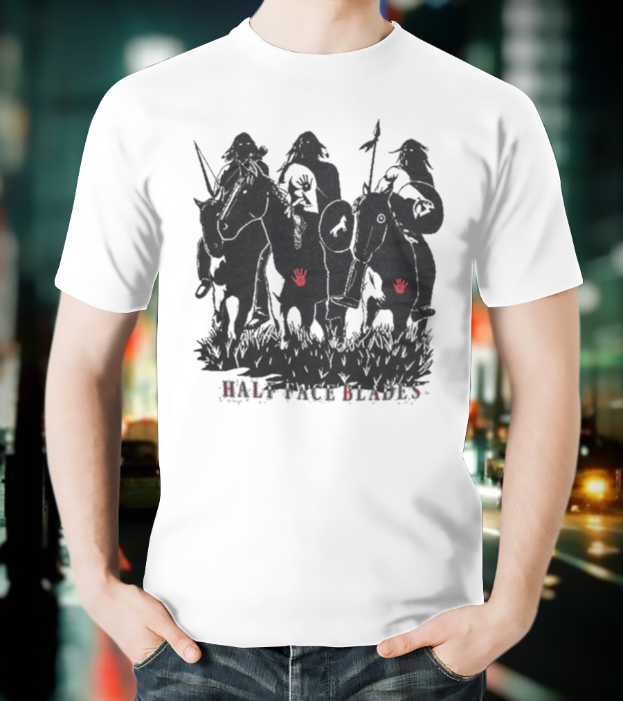 Half Face Blades War Party Red Hands Silhouette T-Shirt