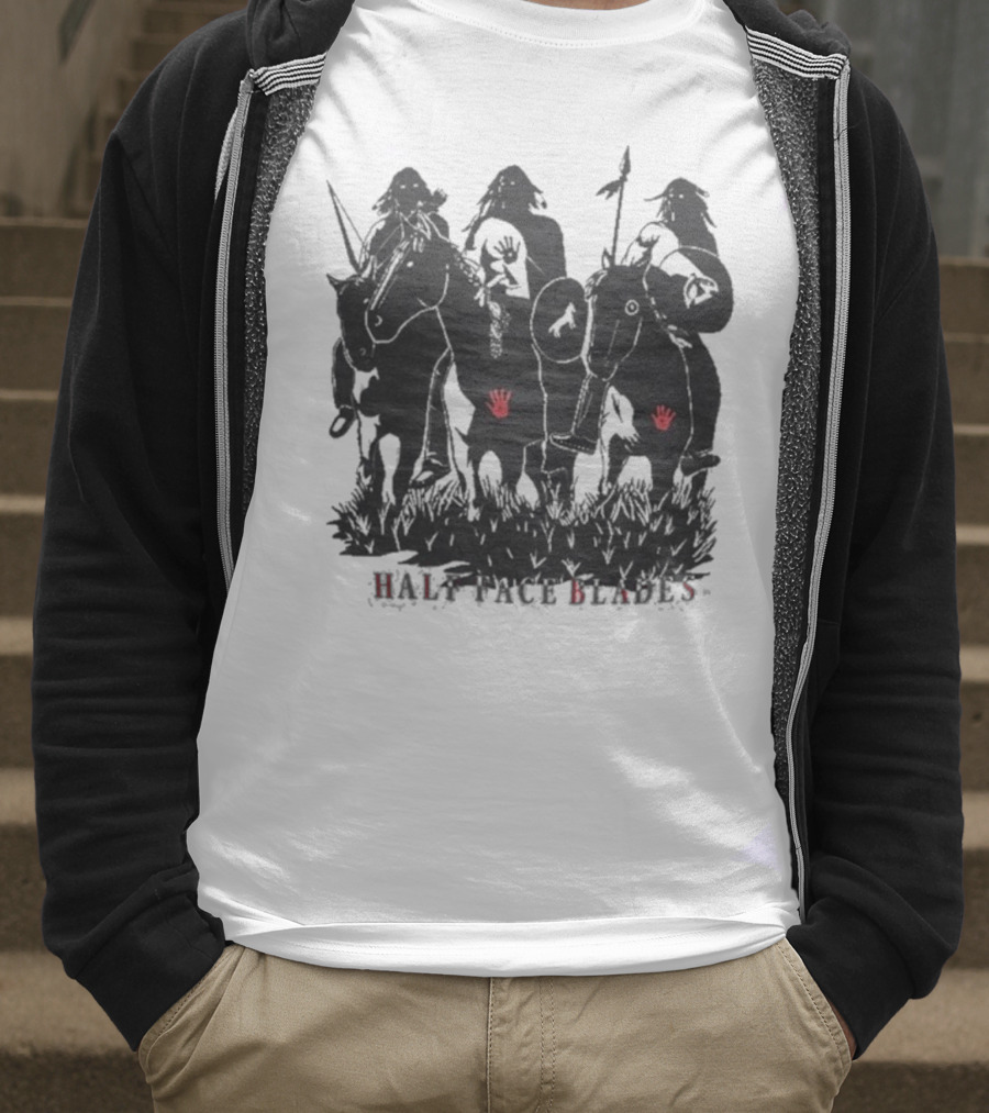 Half Face Blades War Party Red Hands Silhouette T-Shirt