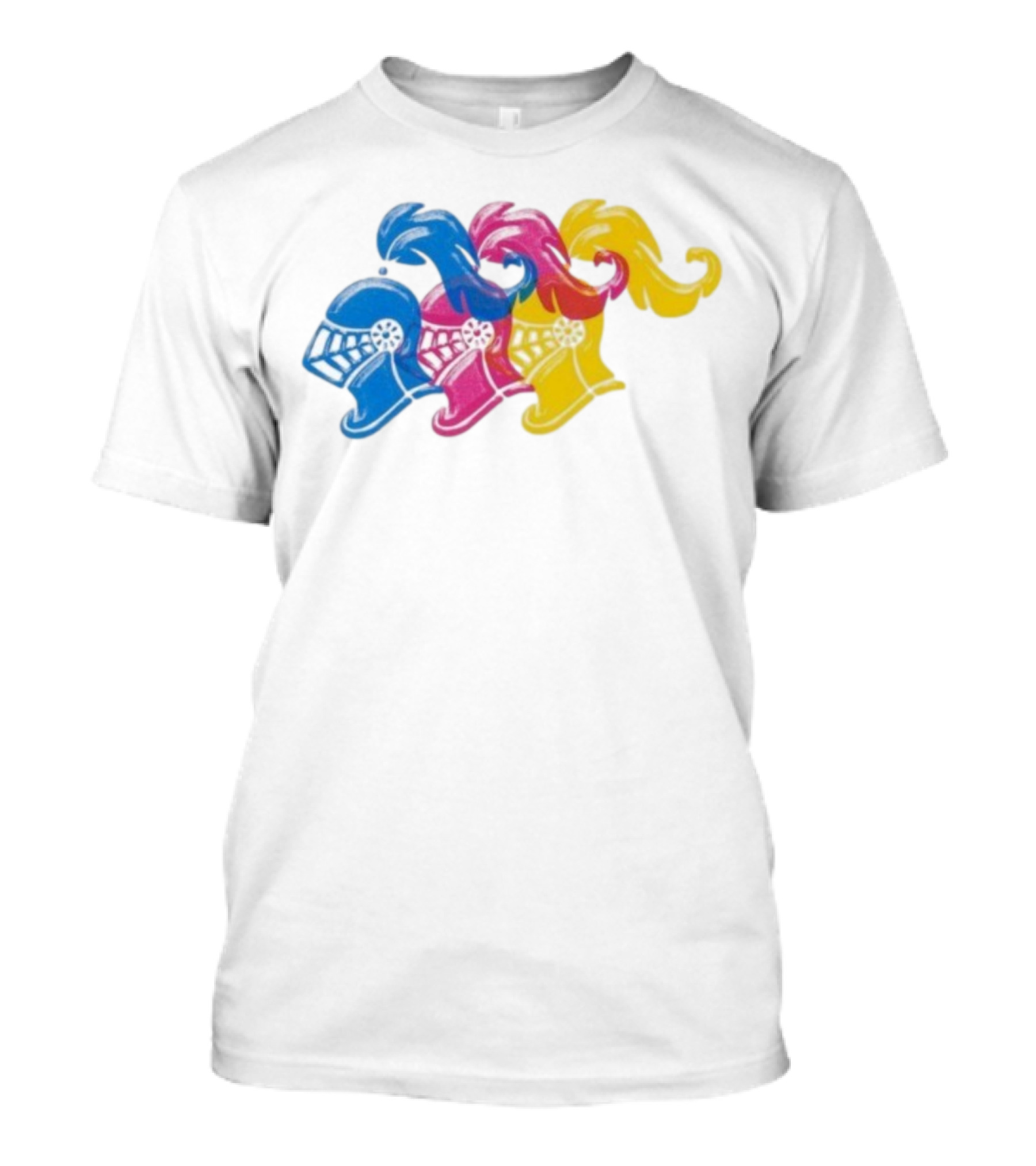James Boogie Risso Knight Helmet Trio Blue Pink Yellow T-Shirt
