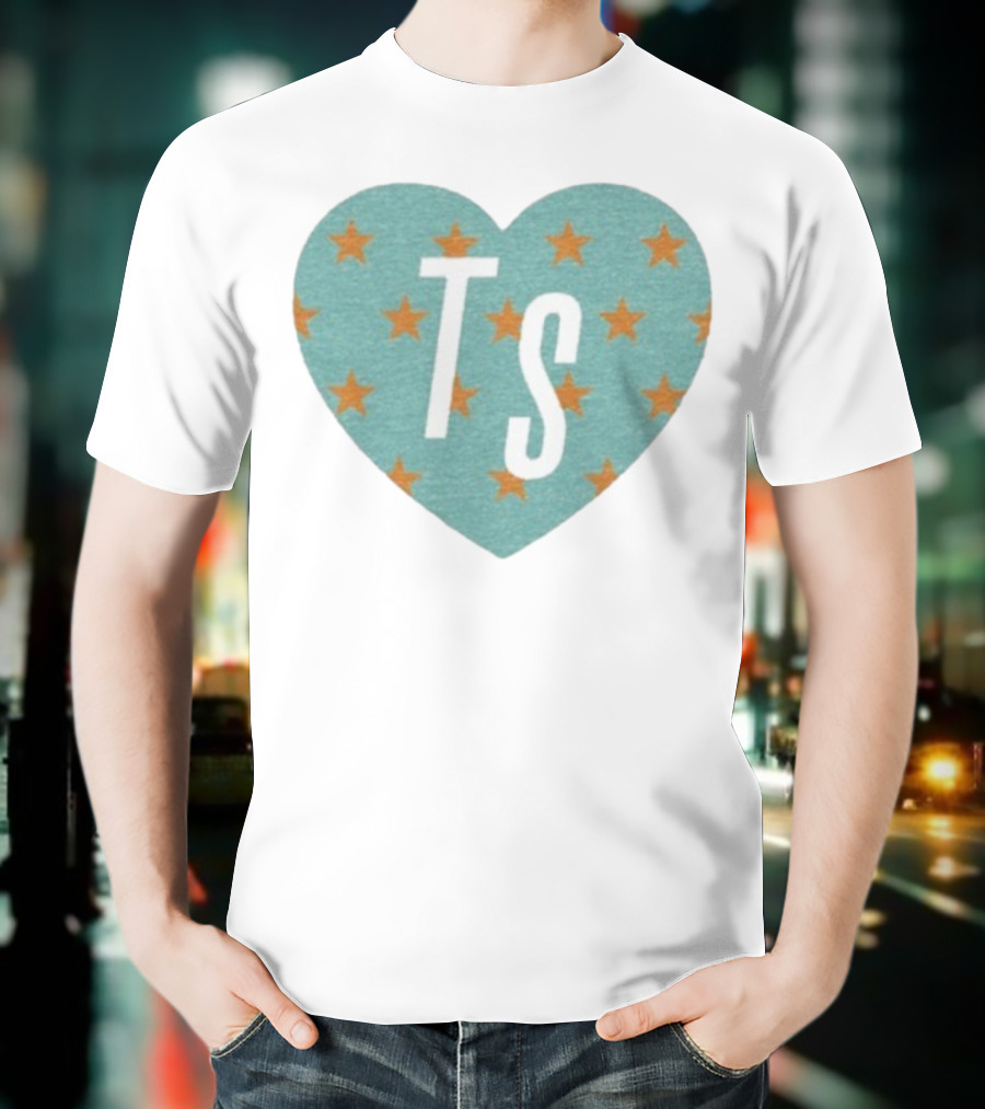 TS Heart With Orange Stars Pattern Design T-Shirt