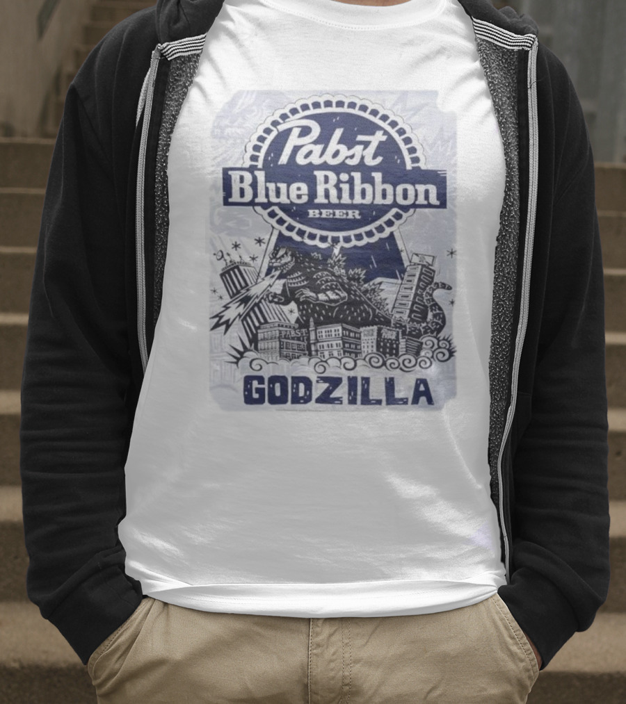 Pabst Blue Ribbon Beer Godzilla Monster Rampage Retro T-Shirt