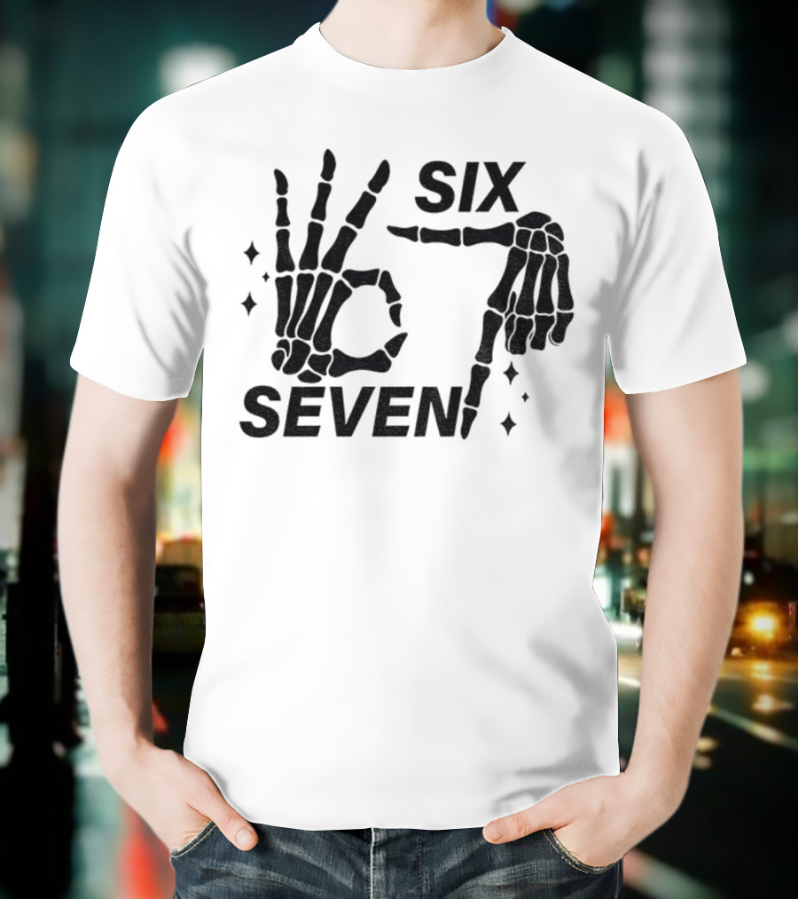 Six Seven Meme Skeleton Hands Funny Halloween T-Shirt