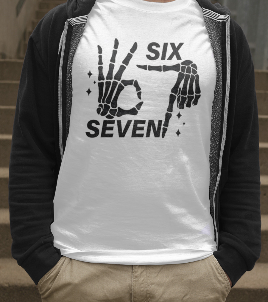 Six Seven Meme Skeleton Hands Funny Halloween T-Shirt
