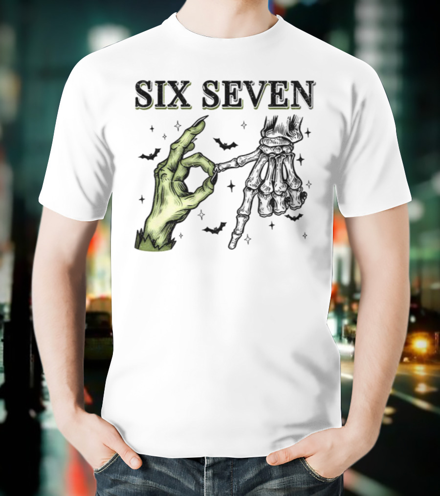 Spooky Season Witch Skeleton Hands Six Seven Meme T-Shirt