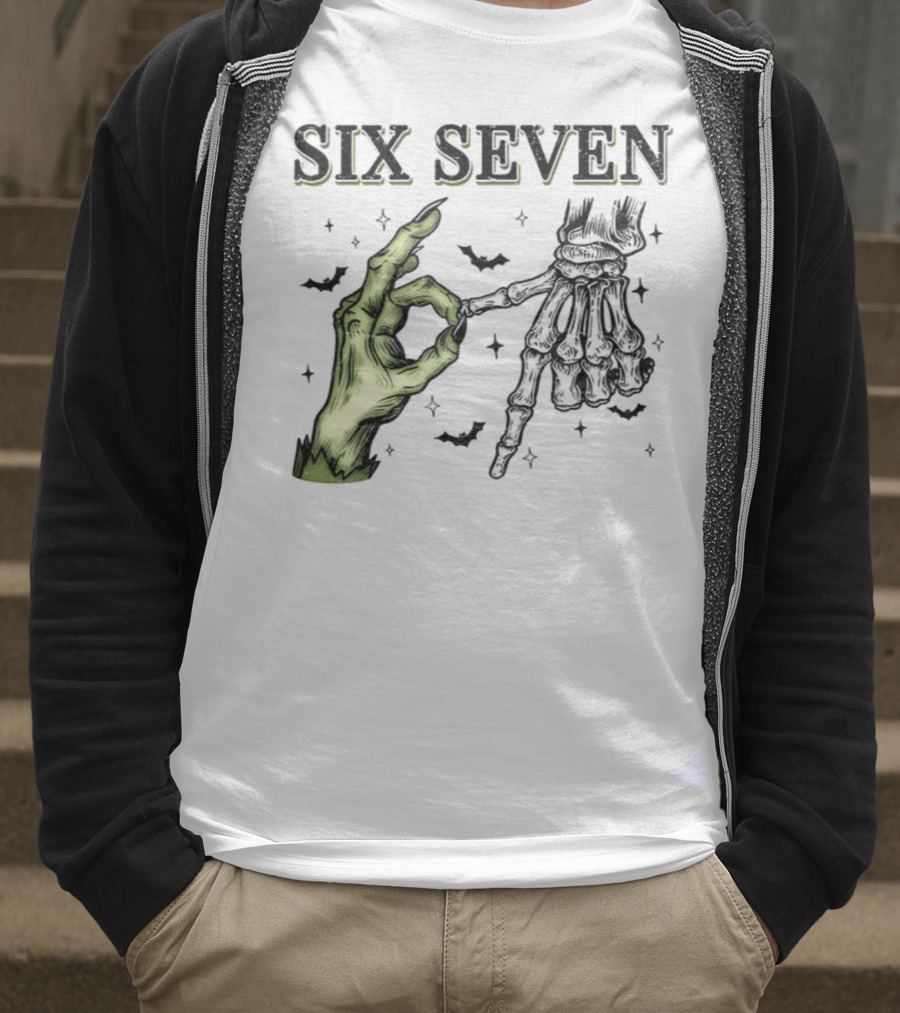 Spooky Season Witch Skeleton Hands Six Seven Meme T-Shirt