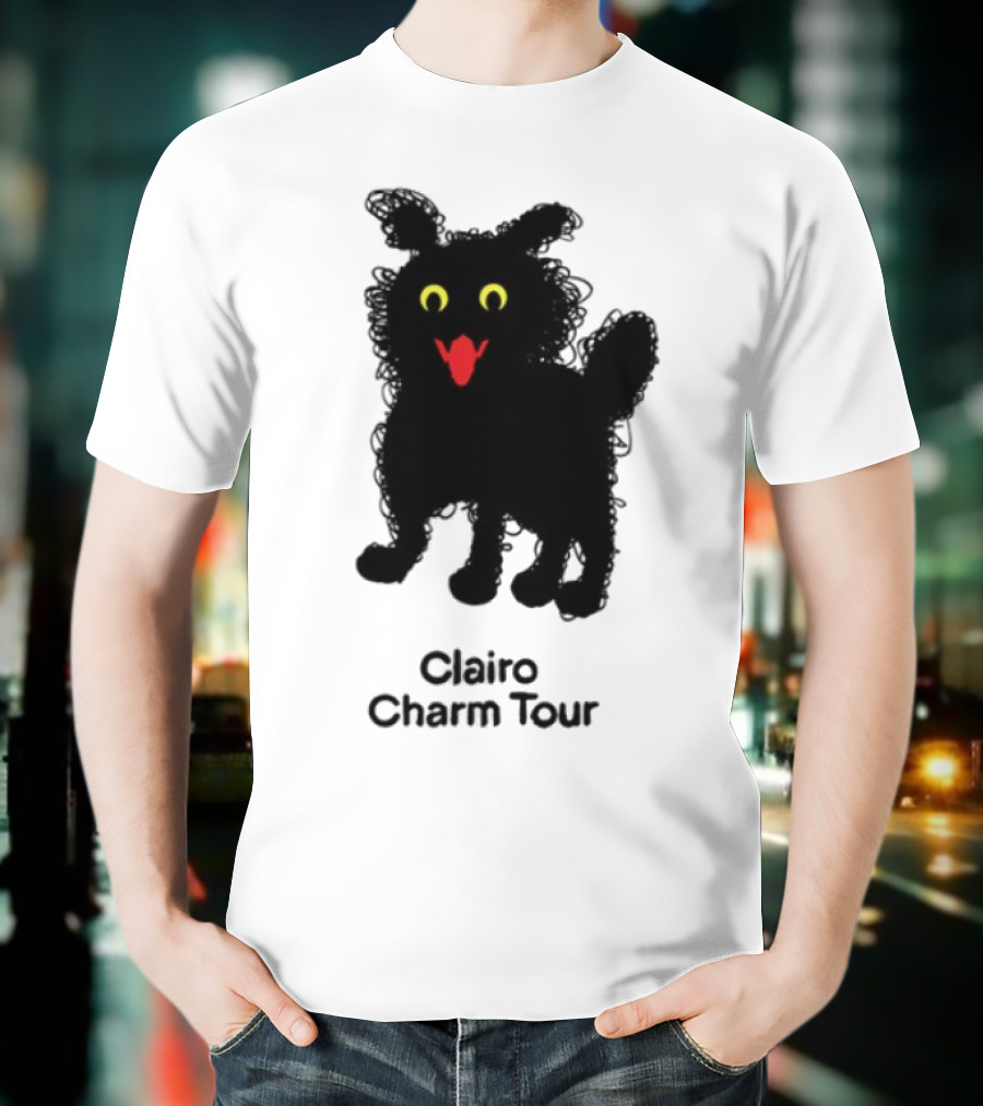 Clairo Charm Tour Yellow Eyes Red Tongue Fuzzy Cat T-Shirt