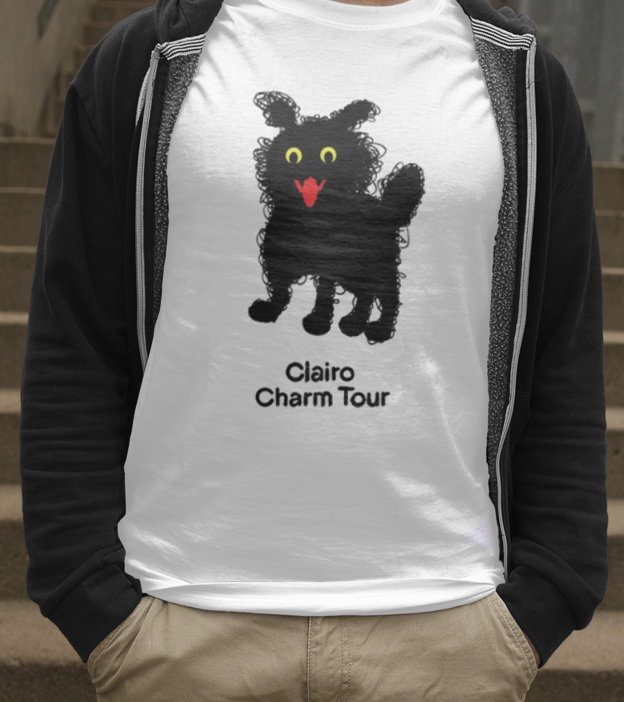 Clairo Charm Tour Yellow Eyes Red Tongue Fuzzy Cat T-Shirt