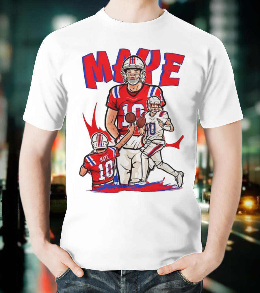 Drake Maye 10 New England Patriots Football Cartoon Style T-Shirt