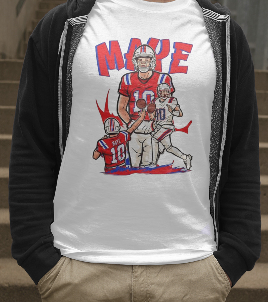 Drake Maye 10 New England Patriots Football Cartoon Style T-Shirt