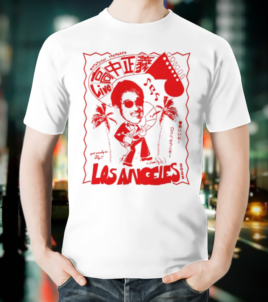 Masayoshi Takanaka Los Angeles Cartoon Guitar Palms T-Shirt