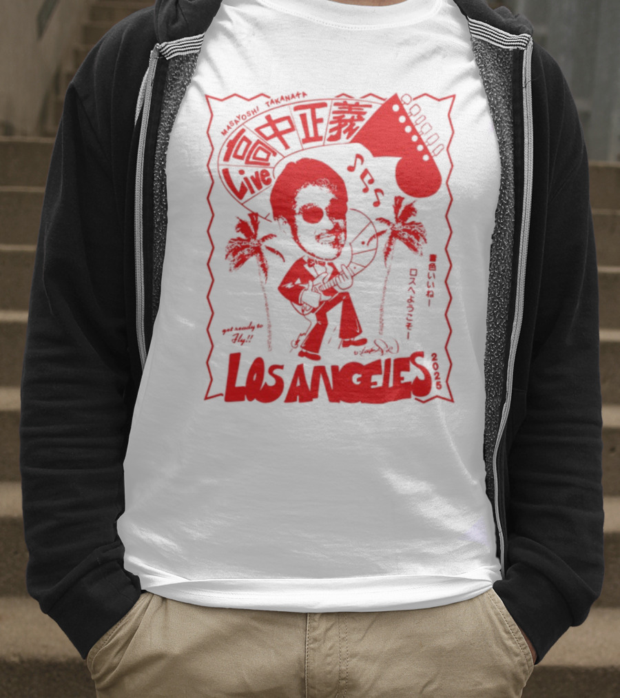 Masayoshi Takanaka Los Angeles Cartoon Guitar Palms T-Shirt