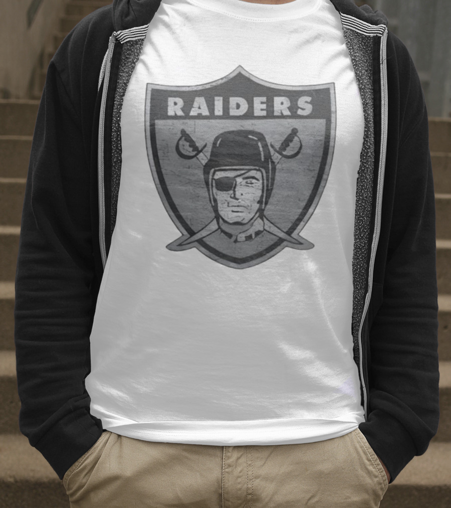 Raiders NFL Football Shield Patch Logo Silver And Black T-Shirt