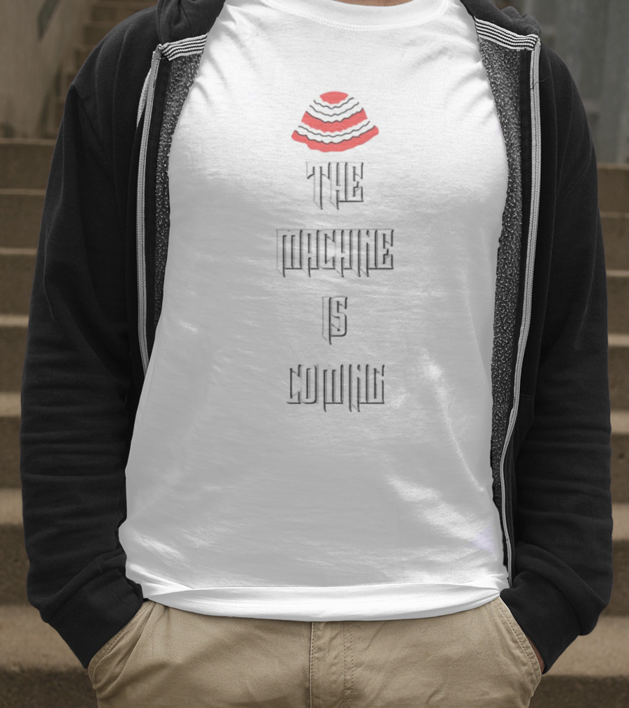 The Machine Is Coming Red And White Striped Hat T-Shirt