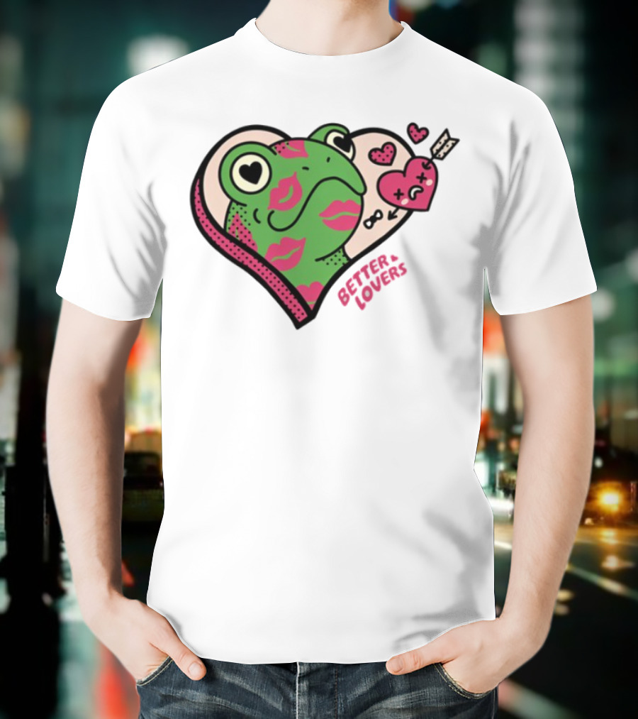 Better Lovers Love Frogs Heart Kisses Fun Graphic T-Shirt