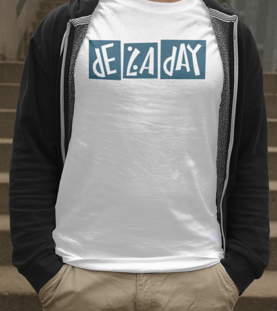 De La Day Text Typography Style In Blue Squares T-Shirt