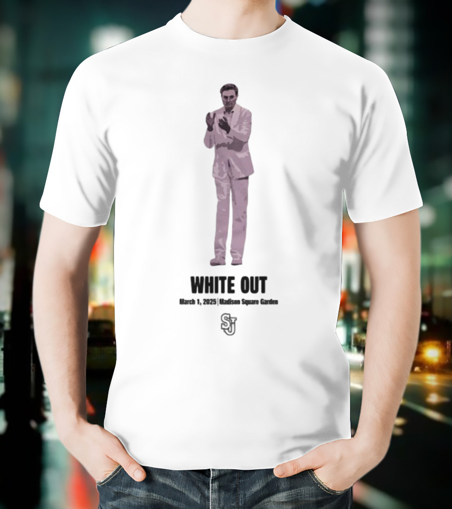White Out March 1 2025 Madison Square Garden SJ Logo T-Shirt