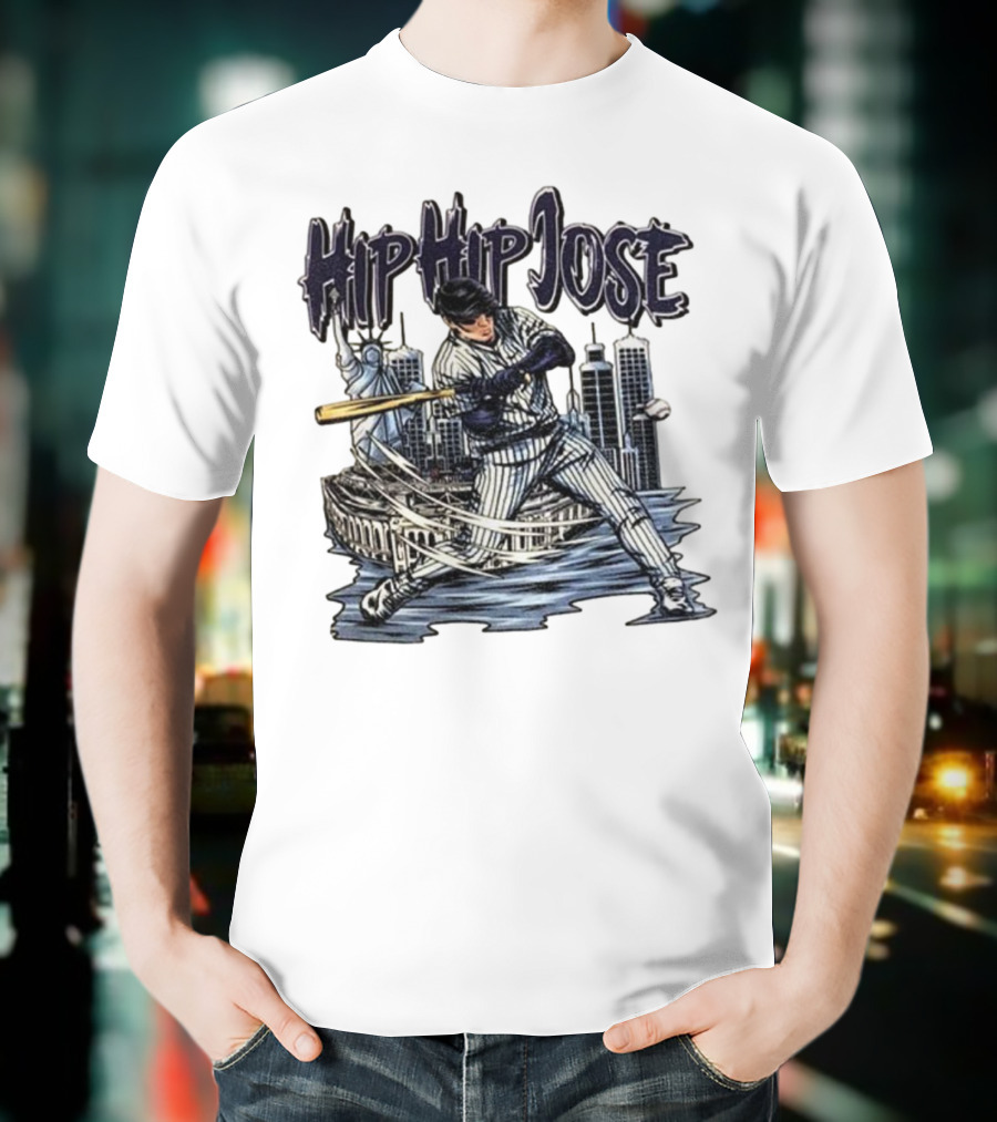 Hip Hip Jose New York Yankees Statue Of Liberty Baseball Player Comic Style T-Shirt
