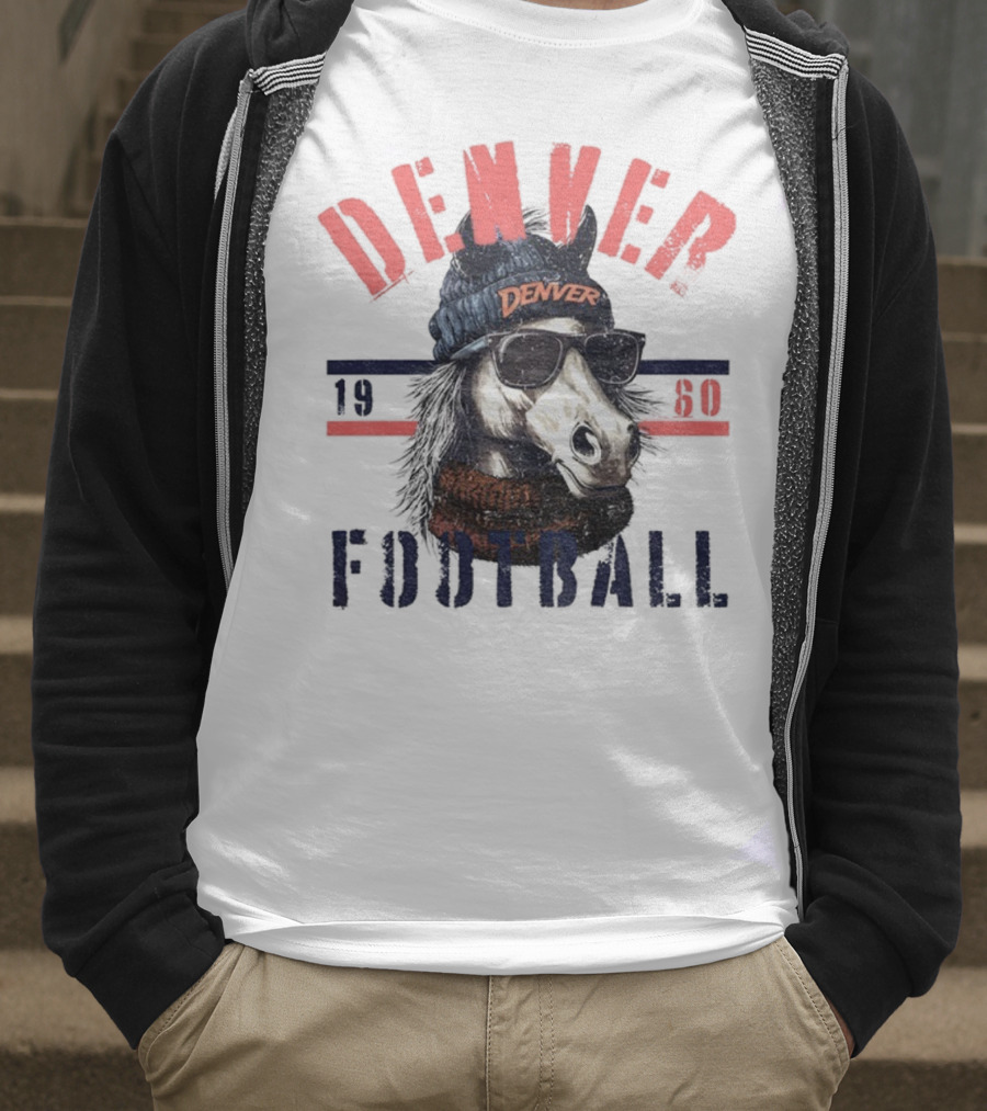 Denver Broncos Football Horse With Sunglasses And Beanie Est 1960 T-Shirt
