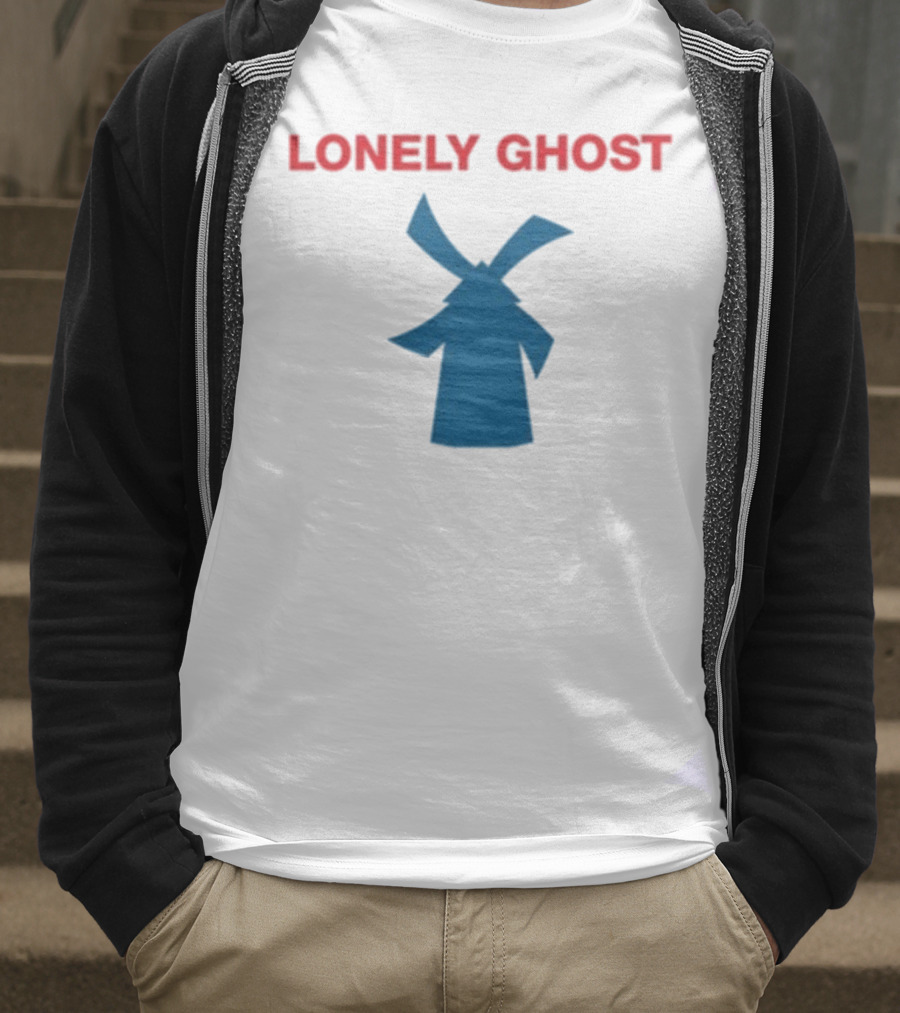 Lonely Ghost Windmill Classic Red Text Blue Silhouette T-Shirt