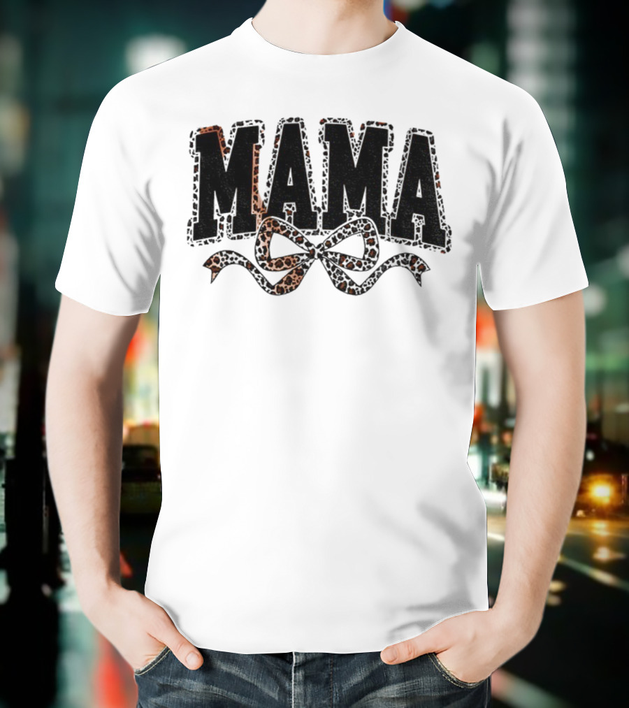 Mama Leopard Print Coquette Bow T-Shirt