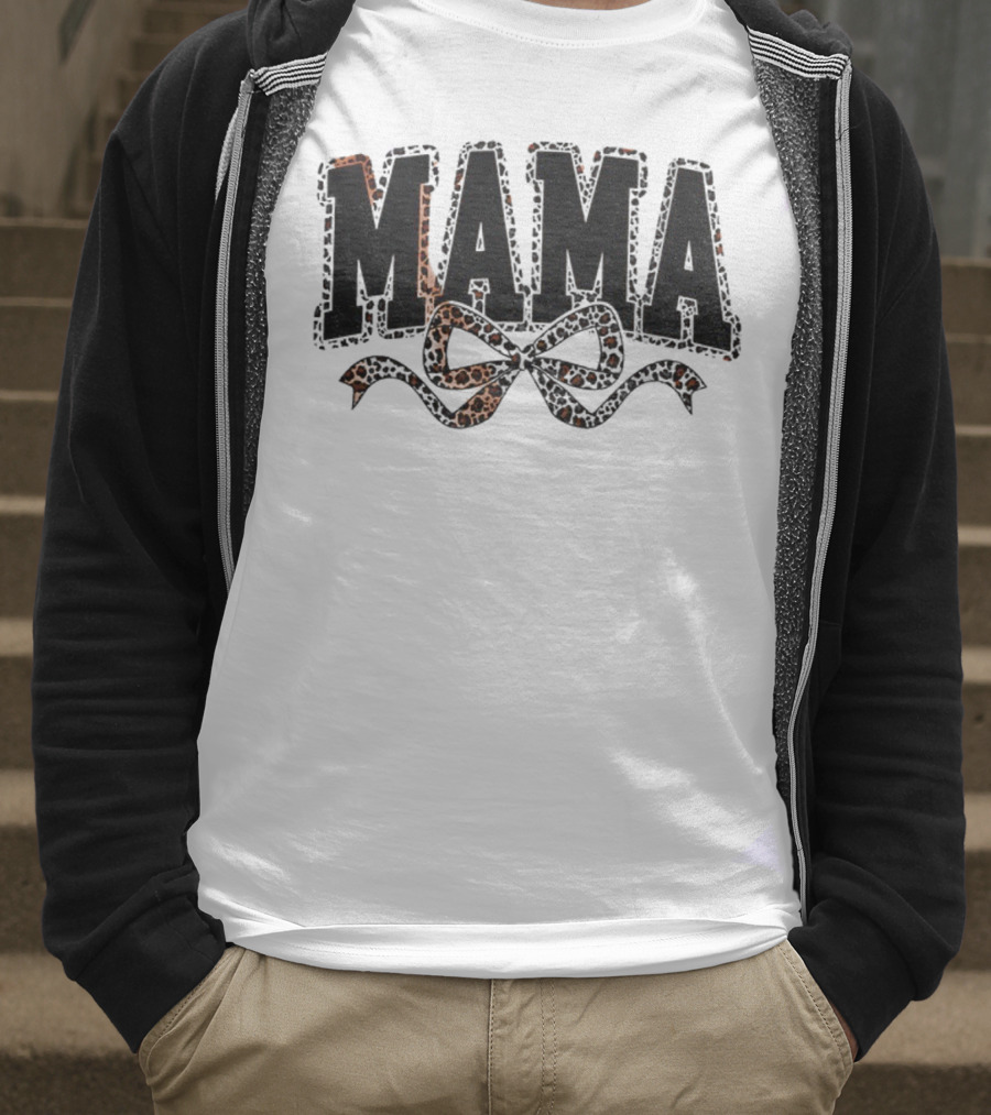 Mama Leopard Print Coquette Bow T-Shirt