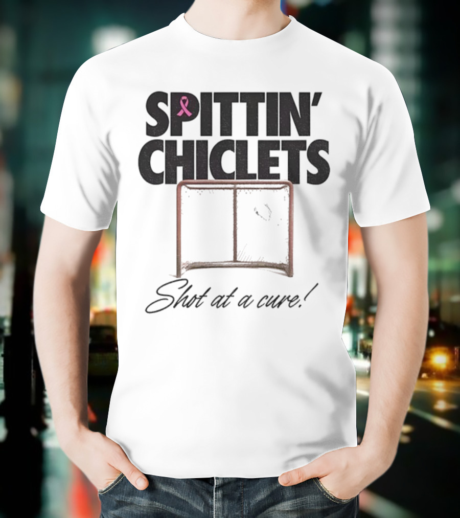 Spittin’ Chiclets Shot At A Cure Hockey Net Pink Ribbon T-Shirt