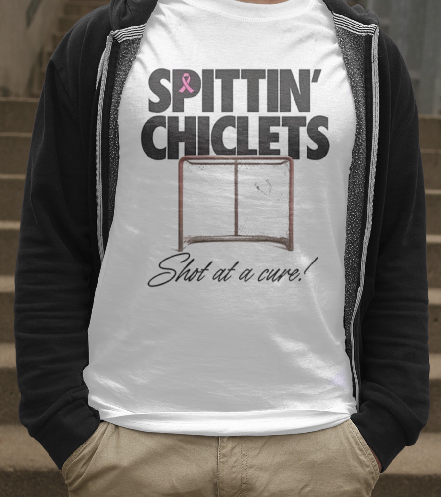 Spittin’ Chiclets Shot At A Cure Hockey Net Pink Ribbon T-Shirt